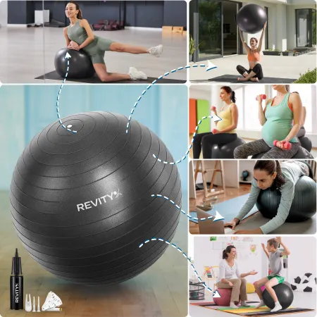 Piłka do ćwiczeń, PVC, 55-75 cm, czarny