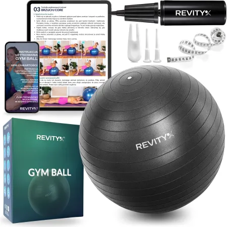 Piłka do ćwiczeń, PVC, 55-75 cm, czarny