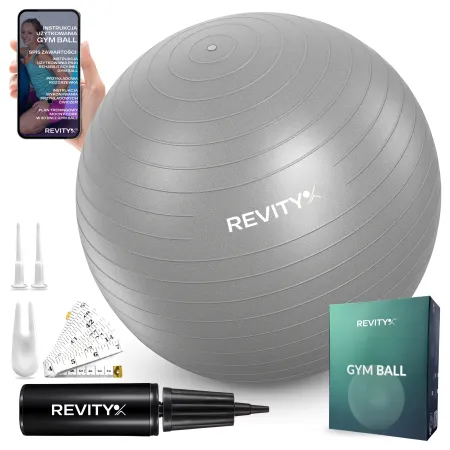 Piłka do ćwiczeń, PVC, 55-75 cm, szara