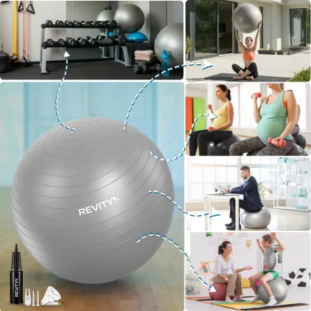 Piłka do ćwiczeń, PVC, 55-75 cm, szara