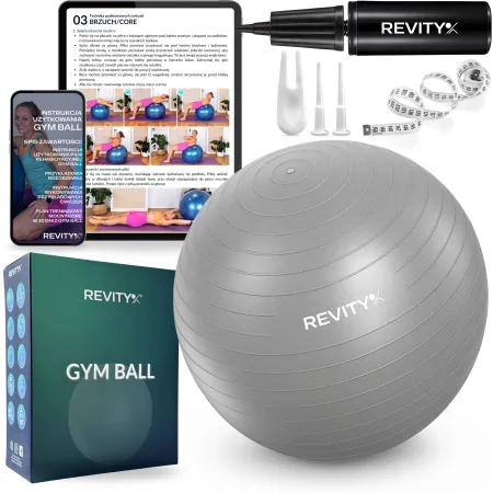 Piłka do ćwiczeń, PVC, 55-75 cm, szara