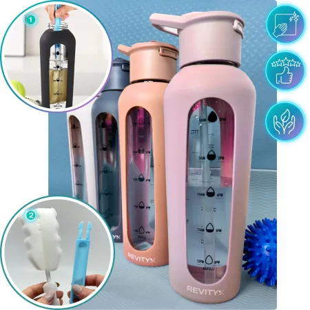 Szklana butelka na wodę z dziubkiem, perłowy róż, 700 ml