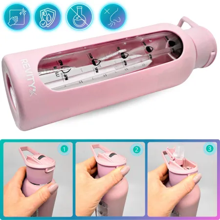 Szklana butelka na wodę z dziubkiem, perłowy róż, 700 ml