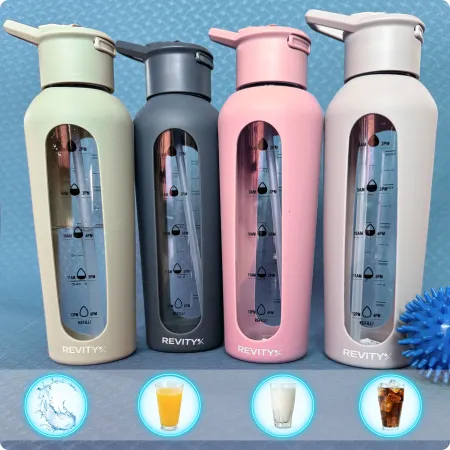 Szklana butelka na wodę z dziubkiem, perłowy róż, 700 ml