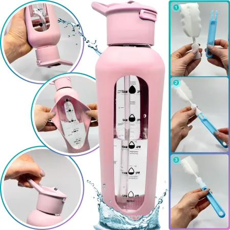 Szklana butelka na wodę z dziubkiem, perłowy róż, 700 ml