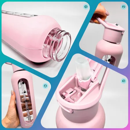 Szklana butelka na wodę z dziubkiem, perłowy róż, 700 ml