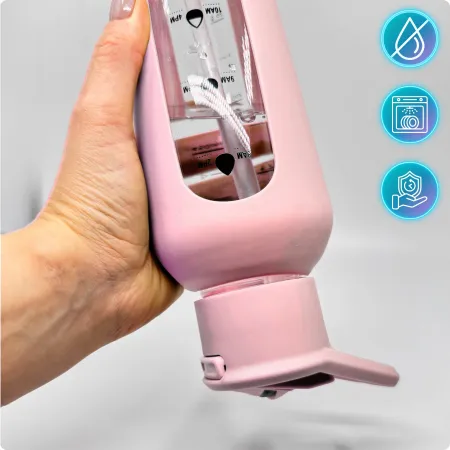 Szklana butelka na wodę z dziubkiem, perłowy róż, 700 ml