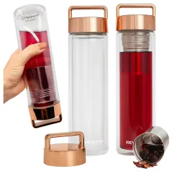 Szklana butelka termiczna z zaparzaczem ze stali nierdzewnej, 450 ml