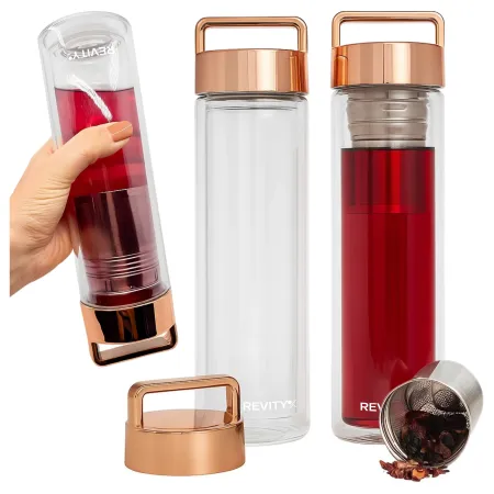 Szklana butelka termiczna z zaparzaczem ze stali nierdzewnej, 450 ml