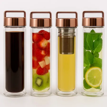 Szklana butelka termiczna z zaparzaczem ze stali nierdzewnej, 450 ml