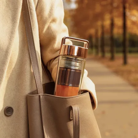 Szklana butelka termiczna z zaparzaczem ze stali nierdzewnej, 450 ml