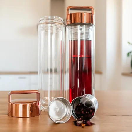 Szklana butelka termiczna z zaparzaczem ze stali nierdzewnej, 450 ml