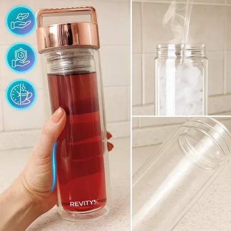 Szklana butelka termiczna z zaparzaczem ze stali nierdzewnej, 450 ml