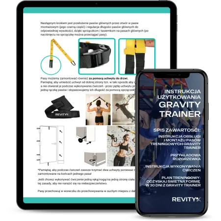 Pasy do ćwiczeń Gravity Trainer, 278 cm, kotwica do drzwi 50 cm, przedłużka 95 cm, czarny-khaki