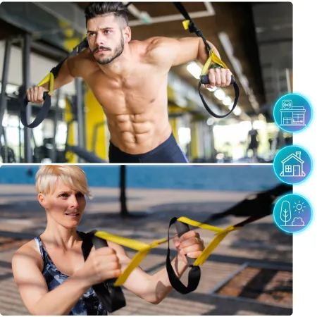 Pasy do ćwiczeń Gravity Trainer, 278 cm, kotwica do drzwi 50 cm, przedłużka 95 cm, czarny-khaki