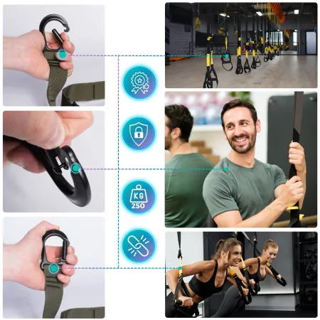 Pasy do ćwiczeń Gravity Trainer, 278 cm, kotwica do drzwi 50 cm, przedłużka 95 cm, czarny-khaki