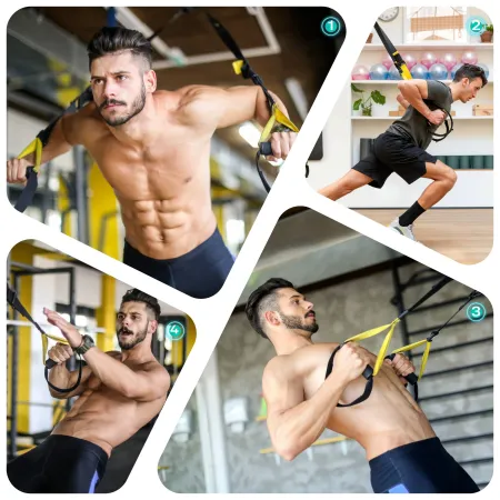 Pasy do ćwiczeń Gravity Trainer, 278 cm, kotwica do drzwi 50 cm, przedłużka 95 cm, czarny-khaki