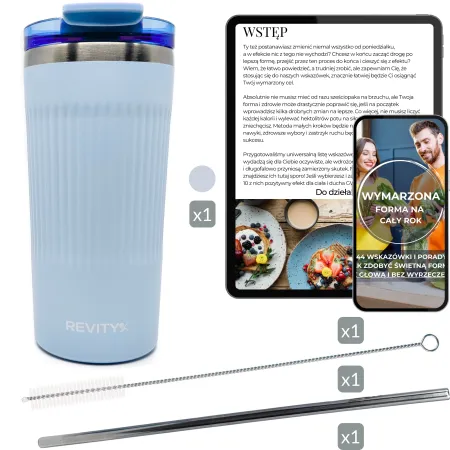 Kubek termiczny, bidon ze słomką ze stali nierdzewnej, błękit nieba, 600 ml