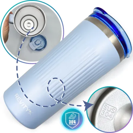 Kubek termiczny, bidon ze słomką ze stali nierdzewnej, błękit nieba, 600 ml