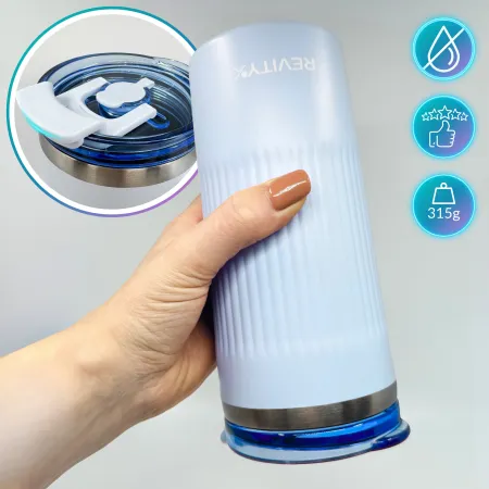 Kubek termiczny, bidon ze słomką ze stali nierdzewnej, błękit nieba, 600 ml