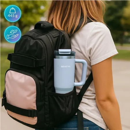 Kubek termiczny, bidon ze słomką i uchwytem ze stali nierdzewnej, błękit nieba, 900 ml