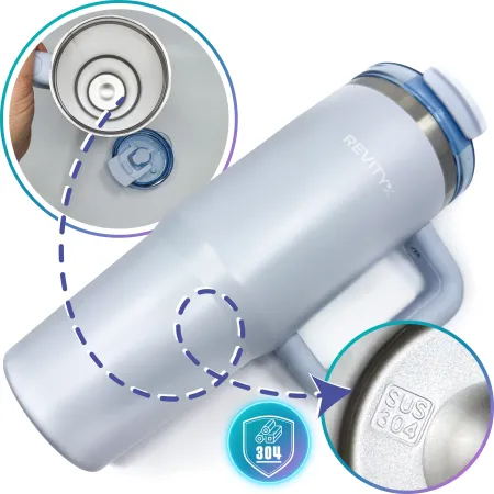 Kubek termiczny, bidon ze słomką i uchwytem ze stali nierdzewnej, błękit nieba, 900 ml