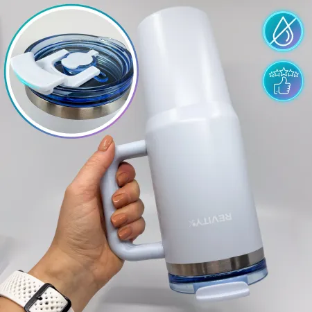 Kubek termiczny, bidon ze słomką i uchwytem ze stali nierdzewnej, błękit nieba, 900 ml