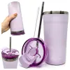 Kubek termiczny, bidon ze słomką ze stali nierdzewnej, lawendowy świt, 600 ml