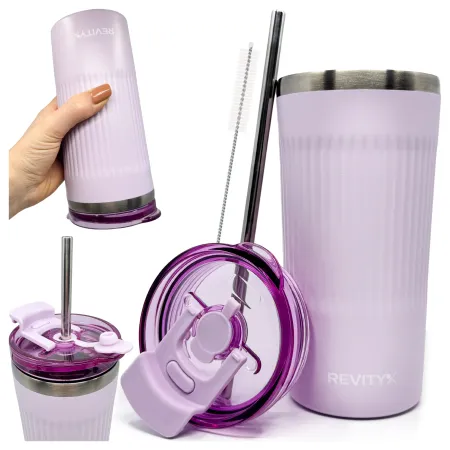 Kubek termiczny, bidon ze słomką ze stali nierdzewnej, lawendowy świt, 600 ml