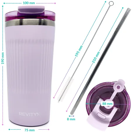 Kubek termiczny, bidon ze słomką ze stali nierdzewnej, lawendowy świt, 600 ml