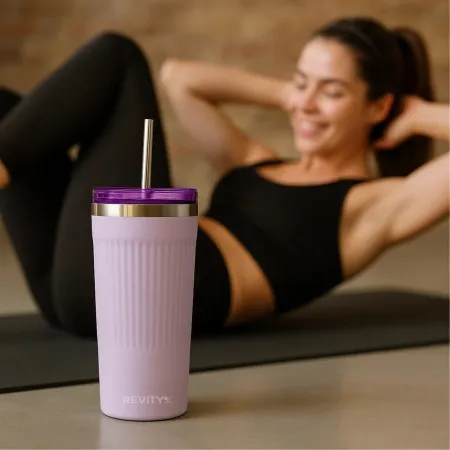 Kubek termiczny, bidon ze słomką ze stali nierdzewnej, lawendowy świt, 600 ml