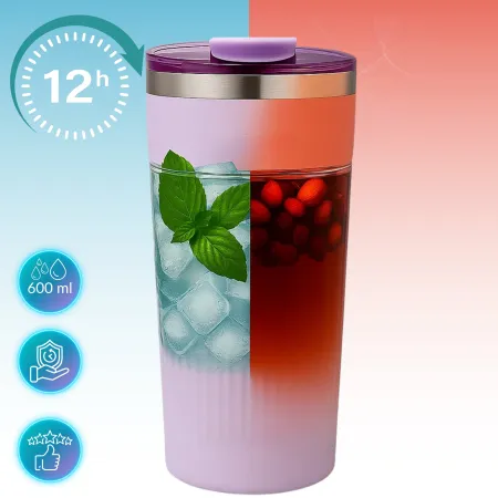 Kubek termiczny, bidon ze słomką ze stali nierdzewnej, lawendowy świt, 600 ml