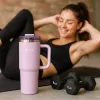 Kubek termiczny, bidon ze słomką i uchwytem ze stali nierdzewnej, lawendowy świt, 900 ml