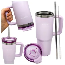 Kubek termiczny, bidon ze słomką i uchwytem ze stali nierdzewnej, lawendowy świt, 900 ml