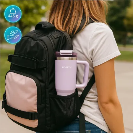 Kubek termiczny, bidon ze słomką i uchwytem ze stali nierdzewnej, lawendowy świt, 900 ml