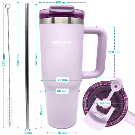 Kubek termiczny, bidon ze słomką i uchwytem ze stali nierdzewnej, lawendowy świt, 900 ml