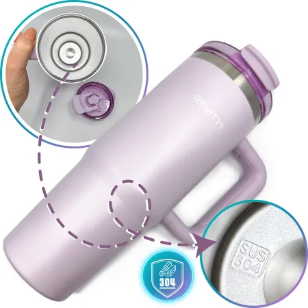 Kubek termiczny, bidon ze słomką i uchwytem ze stali nierdzewnej, lawendowy świt, 900 ml