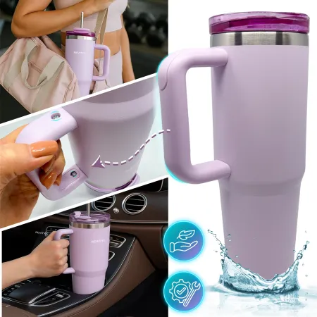 Kubek termiczny, bidon ze słomką i uchwytem ze stali nierdzewnej, lawendowy świt, 900 ml