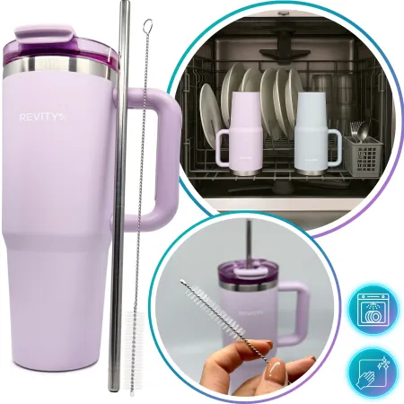 Kubek termiczny, bidon ze słomką i uchwytem ze stali nierdzewnej, lawendowy świt, 900 ml