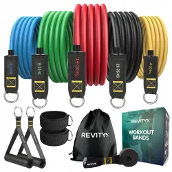 Gumy oporowe do ćwiczeń tuby Workout Bands, 5 szt. + 6 akcesoriów, Opór 4-100 kg