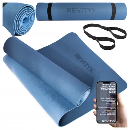 Mata do ćwiczeń TPE, 181x63x0.6 cm, niebieski