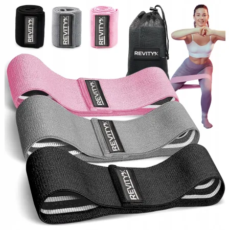 Gumy oporowe do ćwiczeń Hip Bands, 3 szt., różowy-szary-czarny, 8-32 kg
