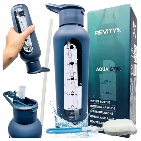 Szklana butelka na wodę z dziubkiem, niebieska, 700 ml