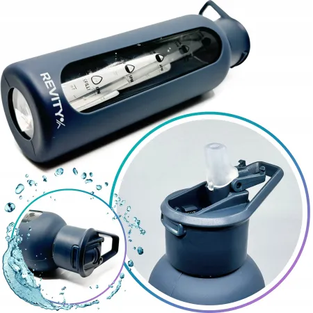 Szklana butelka na wodę z dziubkiem, niebieska, 700 ml