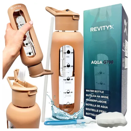 Szklana butelka na wodę z dziubkiem, beżowa, 700 ml