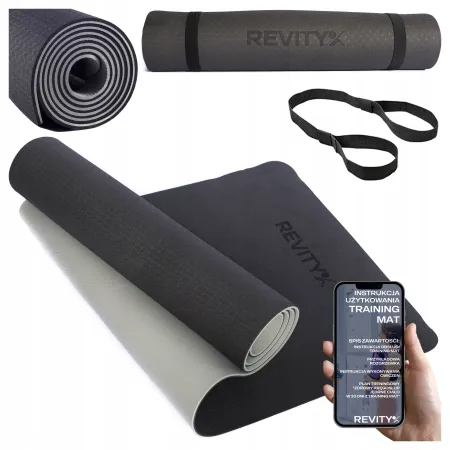 Mata do ćwiczeń TPE, 181x63x0.6 cm, czarny-szary