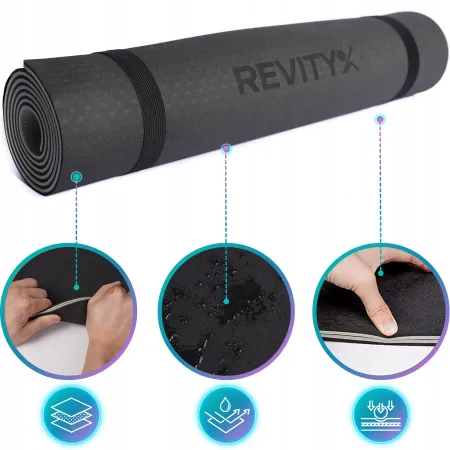 Mata do ćwiczeń TPE, 181x63x0.6 cm, czarny-szary