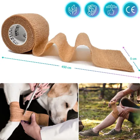 Bandaż kohezyjny elastyczny, beżowy, 4.5m x 5cm